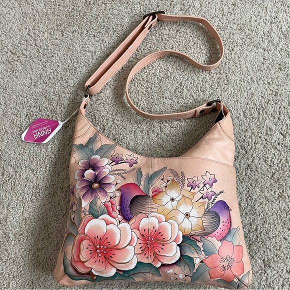 ANNA by ANUSCHKA Baby PINK Leather VINTAGE GARDEN V-Top SHOULDER Bag PURSE - Picture 1 of 7